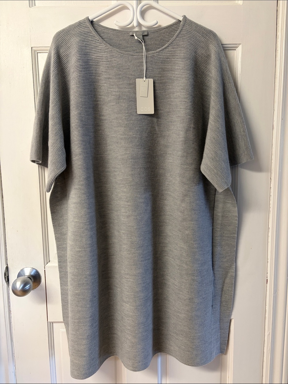 COS merino wool grey knitted long sweater or mini dress women’s size medium NWT